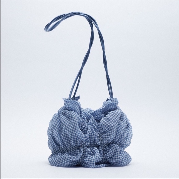 NWT. Zara Blue/White Gingham Organza Bag 💙 - Picture 2 of 7